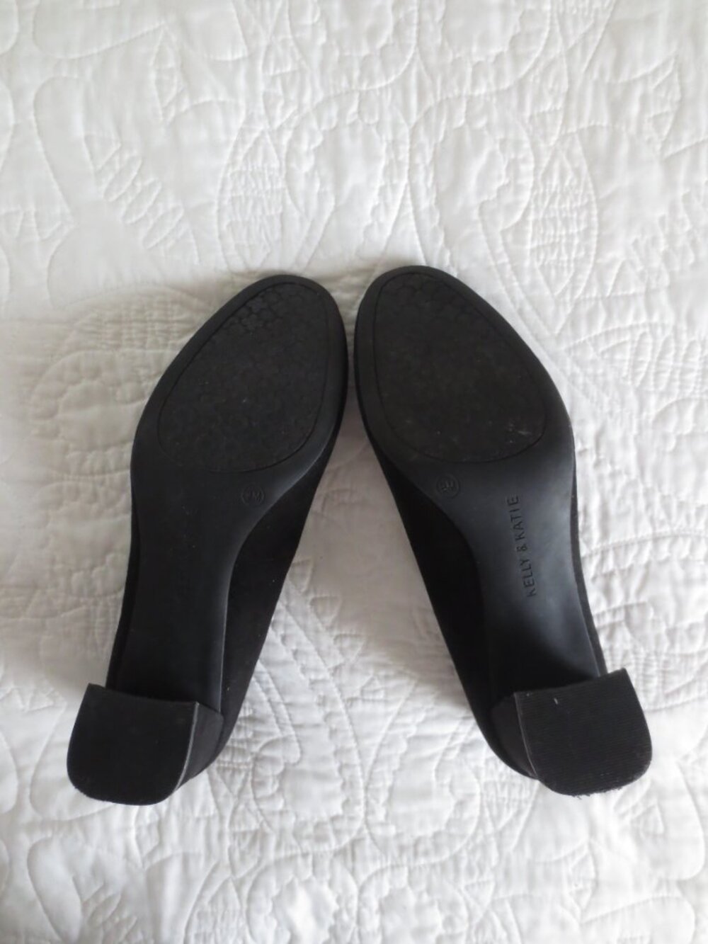 Classic Round Toe Black Suede Chunky Block Squared Heels - Picture 7 of 11